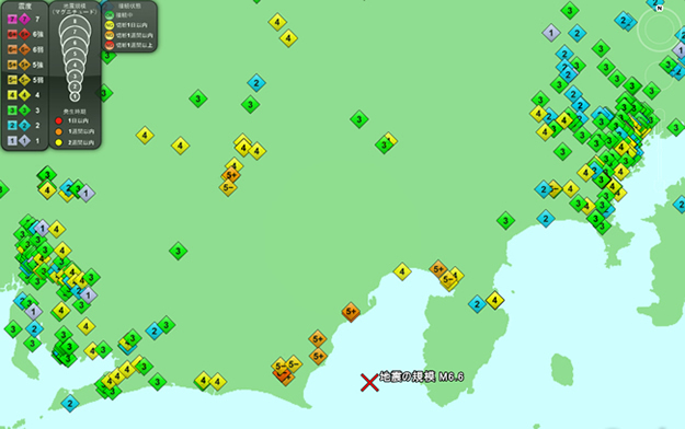 HomeSeismo端末　内蔵地震計震度マップ